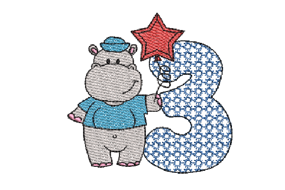 The Number 3 Cute Hippo Embroidery Design: A Boutique Apparel Gem